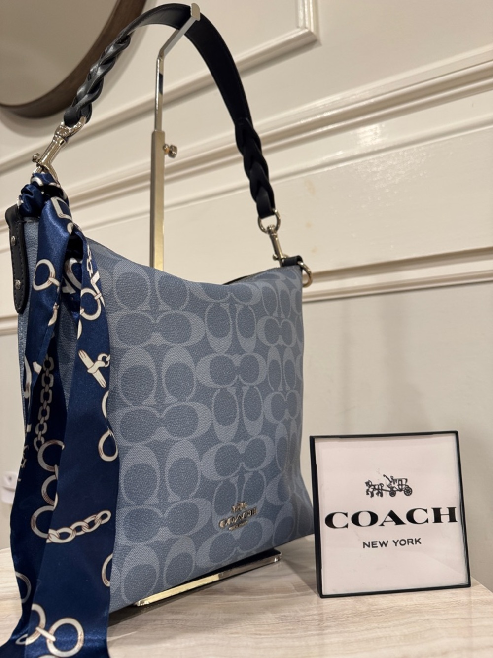 Coach Abby Duffle Blue Signature Monogram Hobo Bag
